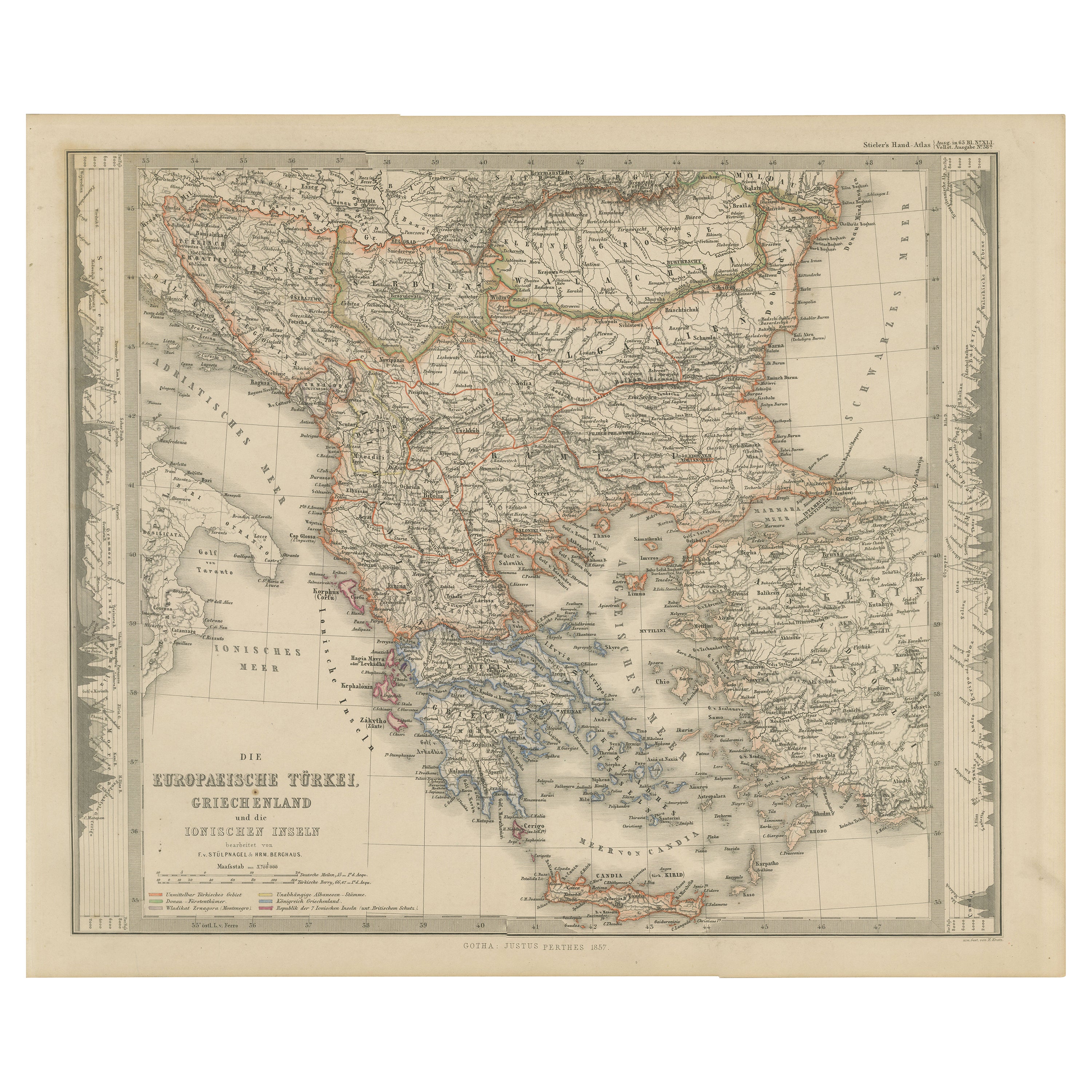 Mapa europeo de Turquía y Grecia - Balcanes e Islas Jónicas 1857