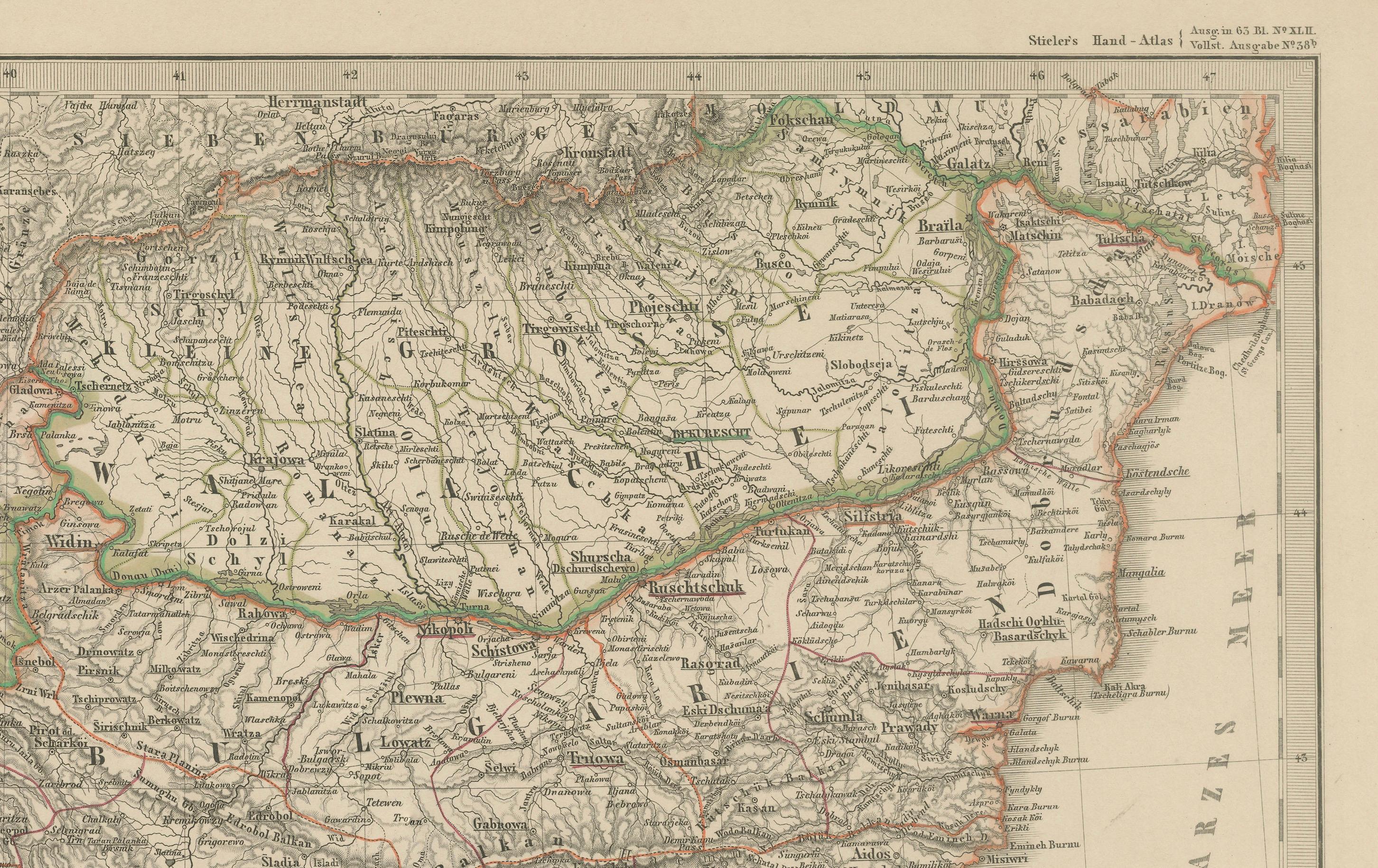 Tedesco Mappa della Turchia europea - Dettagliata delle province balcaniche ottomane 1858 in vendita