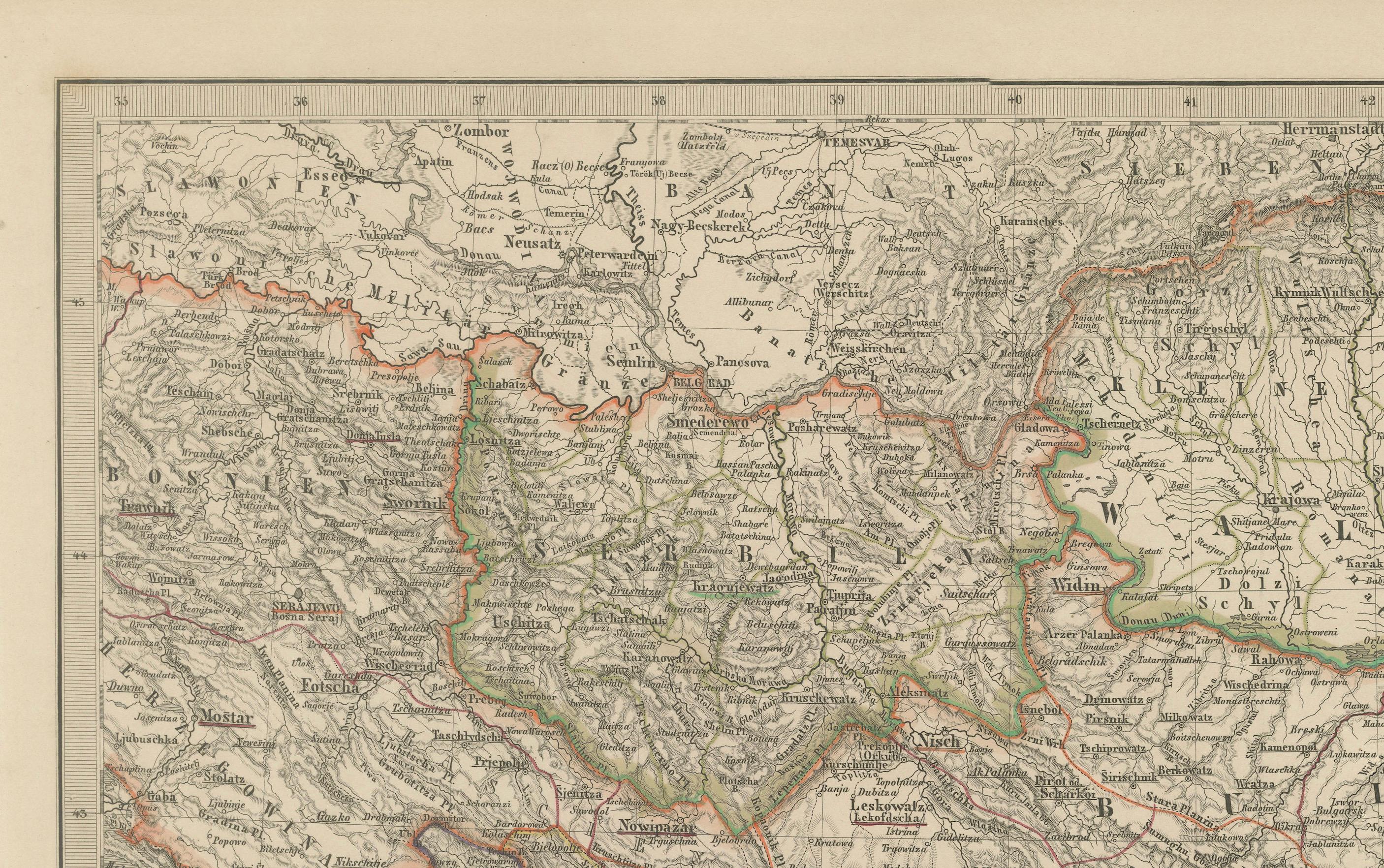 Inciso Mappa della Turchia europea - Dettagliata delle province balcaniche ottomane 1858 in vendita