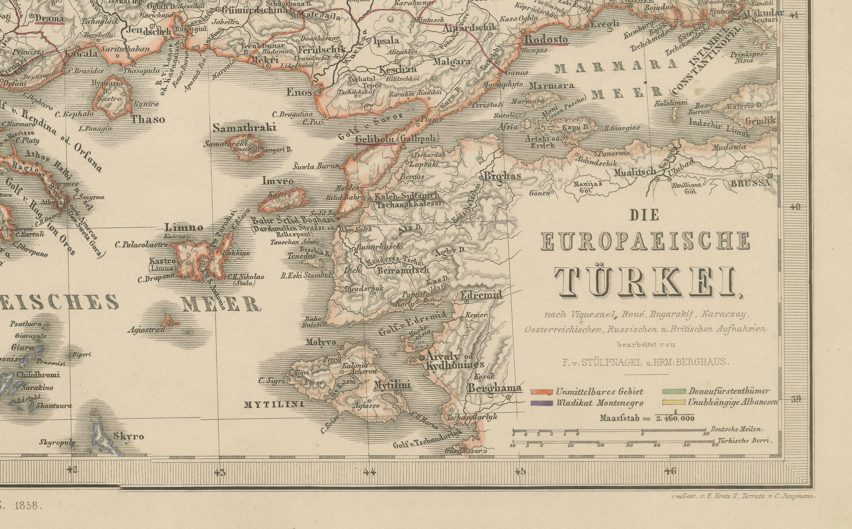 Mappa della Turchia europea - Dettagliata delle province balcaniche ottomane 1858 in vendita 2