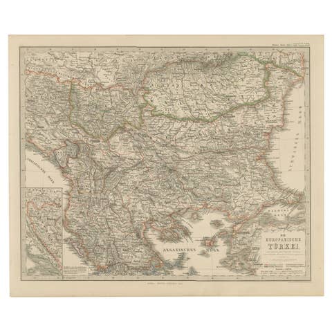 Antique Map of European Turkey and Greece, Copperplate Engraving, 1857
