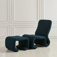 European Undulating Ribbon Chair and Ottoman, 1970s