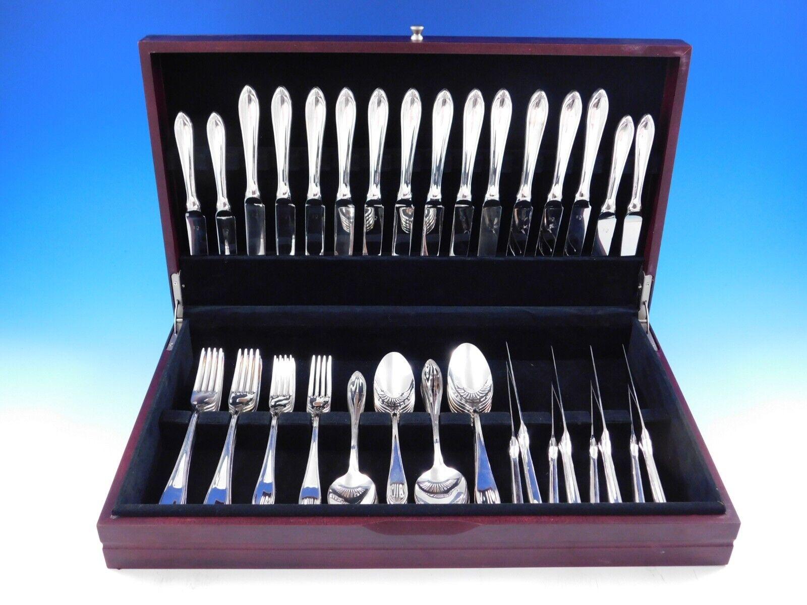 20th Century European Unknown Silverplate Flatware Service Set 72 pieces Pointed Crowned C For Sale