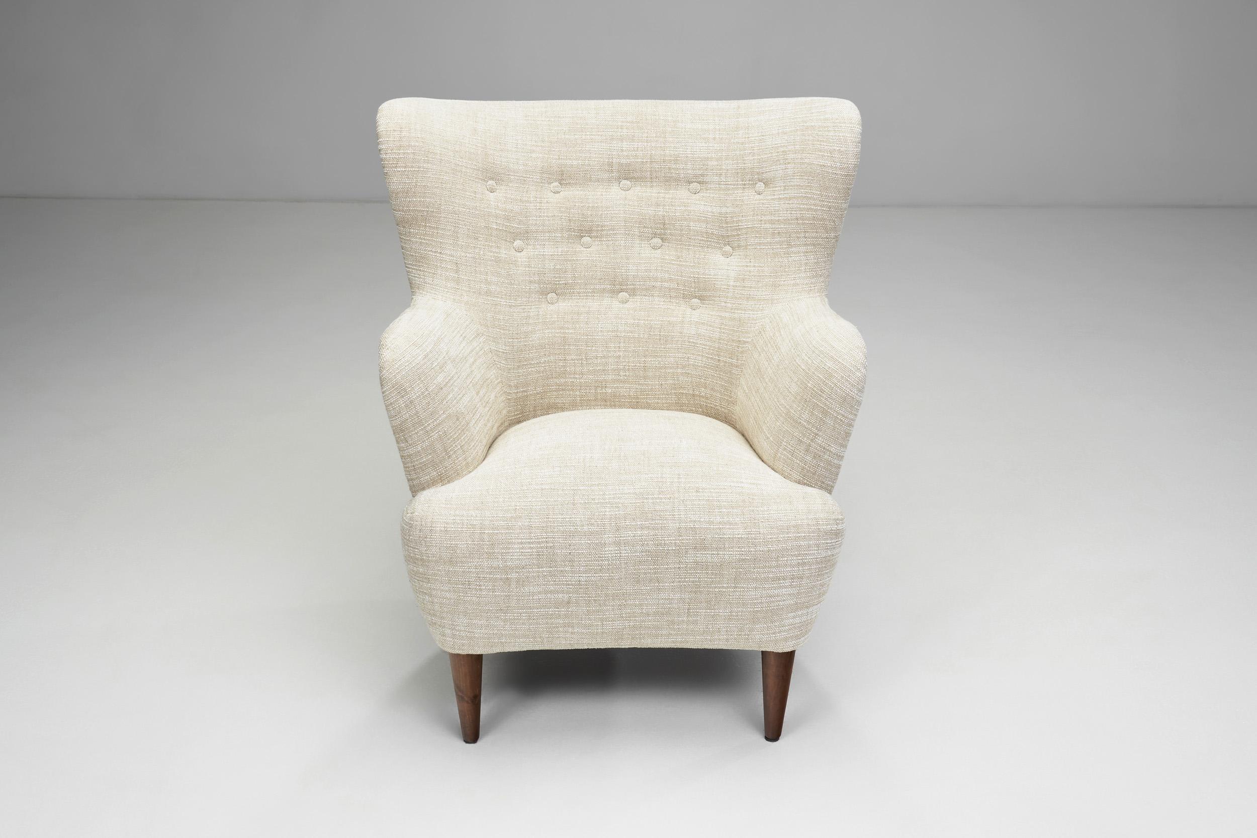 Fabric European Upholstered Lounge Chair, Europe, ca 1950s For Sale