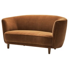 European Upholstered Two-Seater Sofa with Stained Wood Legs, Europe ca 1950s