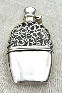 European Victorian Sterling Filagree Flask with Portable Cup