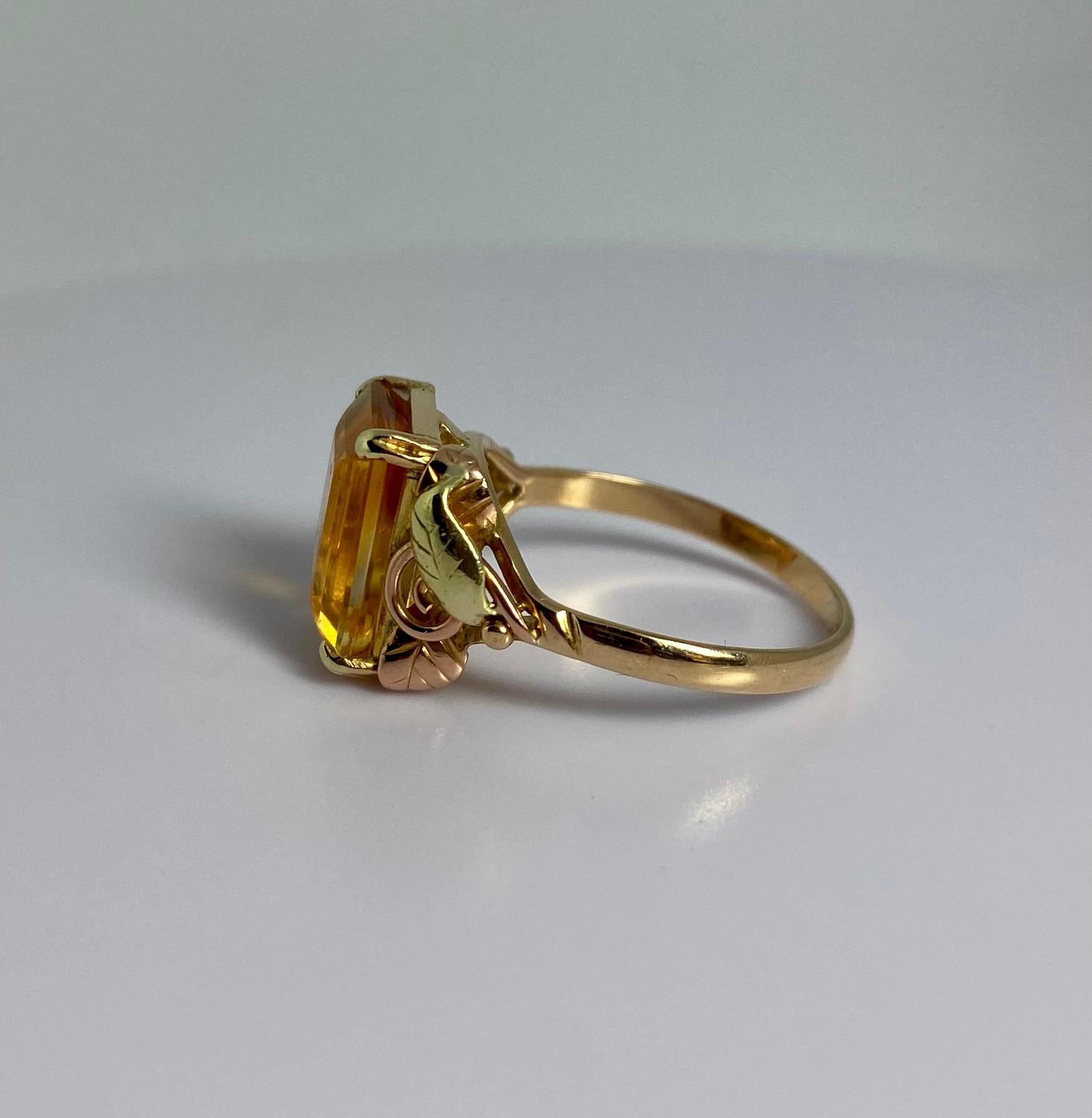  Bague solitaire européenne vintage en or jaune 14 carats avec citrine ocre facettée Pour femmes 