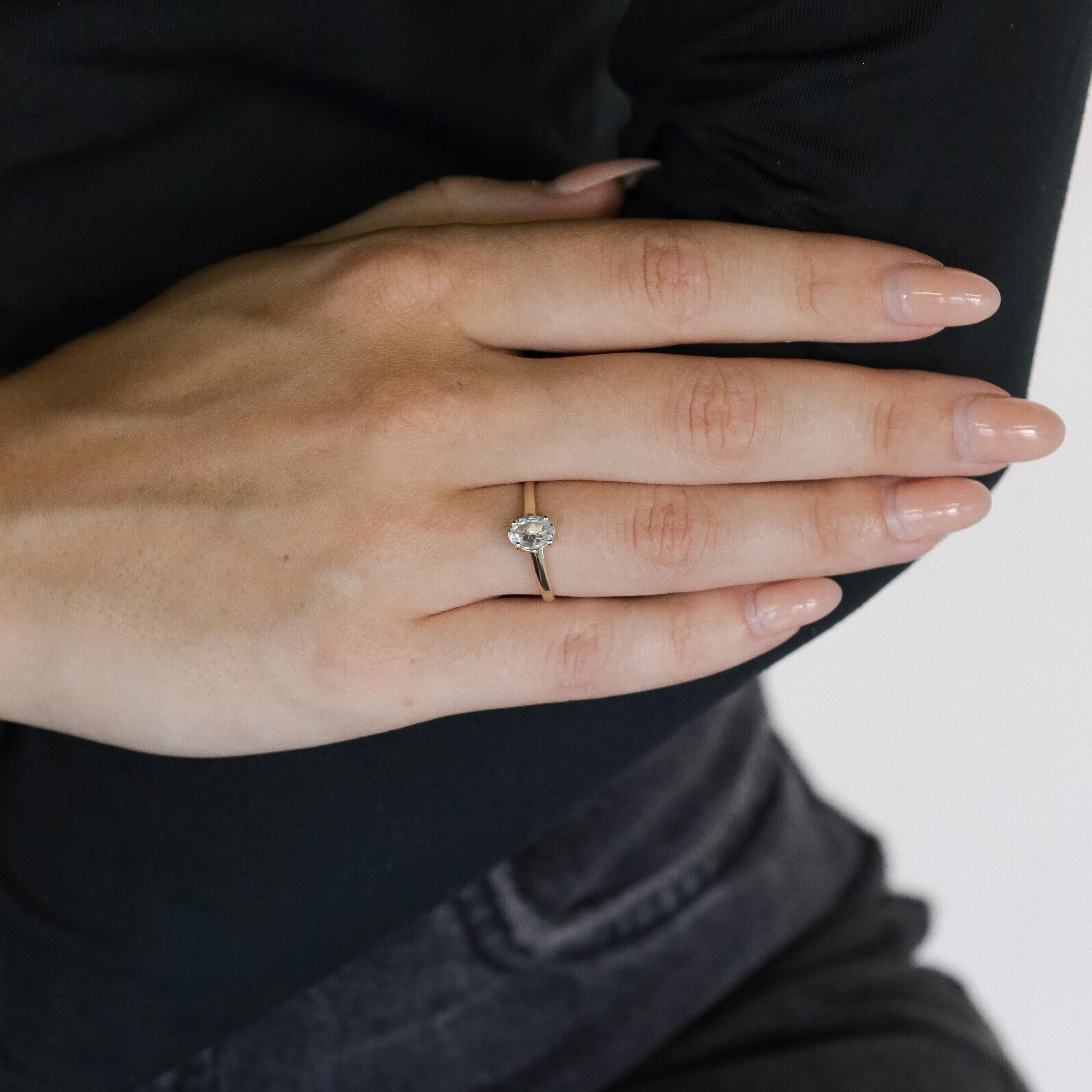 Post-War 14k Yellow Gold Solitaire Ring with Oval Brilliant-Cut Aquamarine