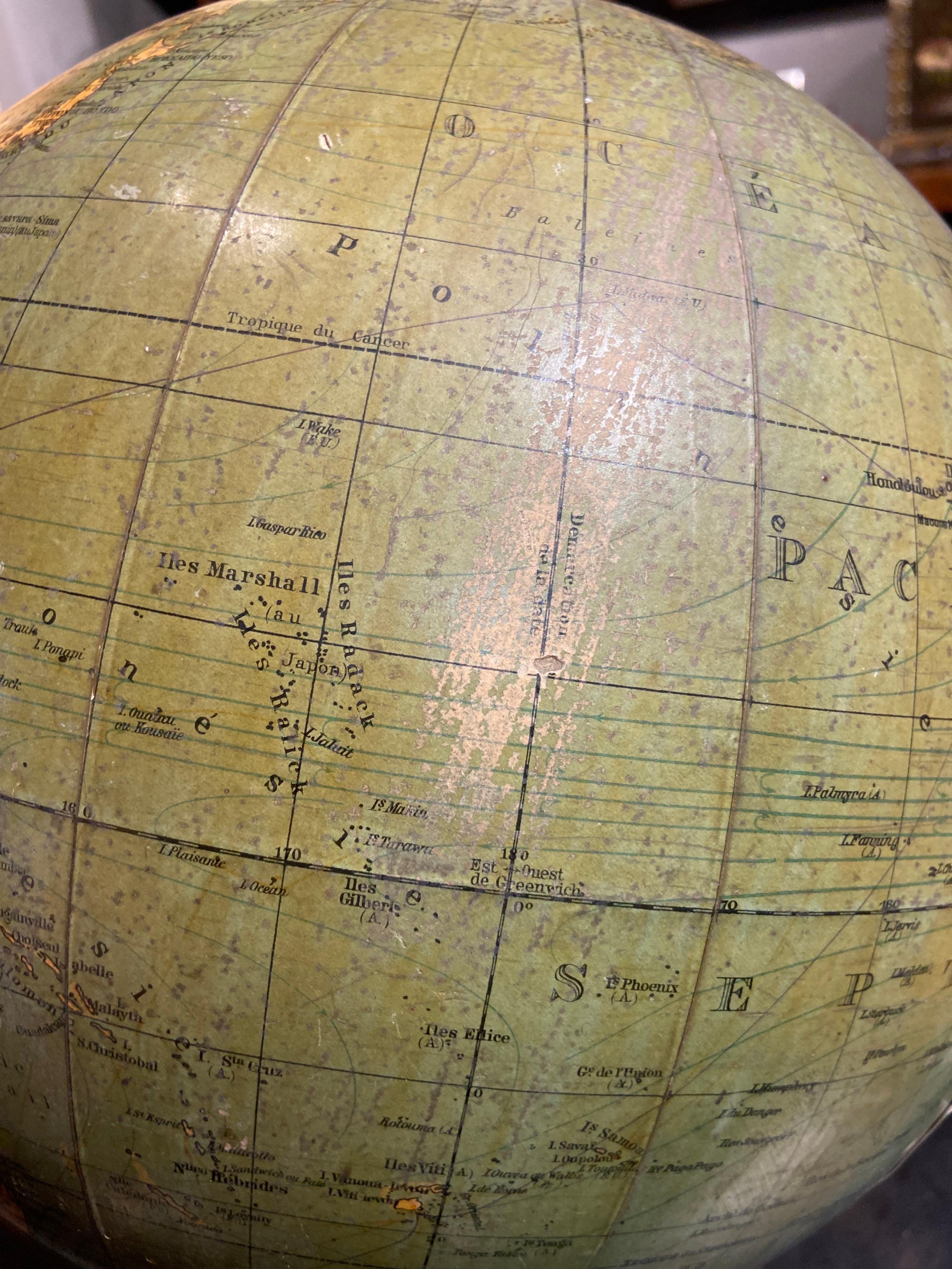 French European Vintage Earth Globe on Stand with Compass For Sale
