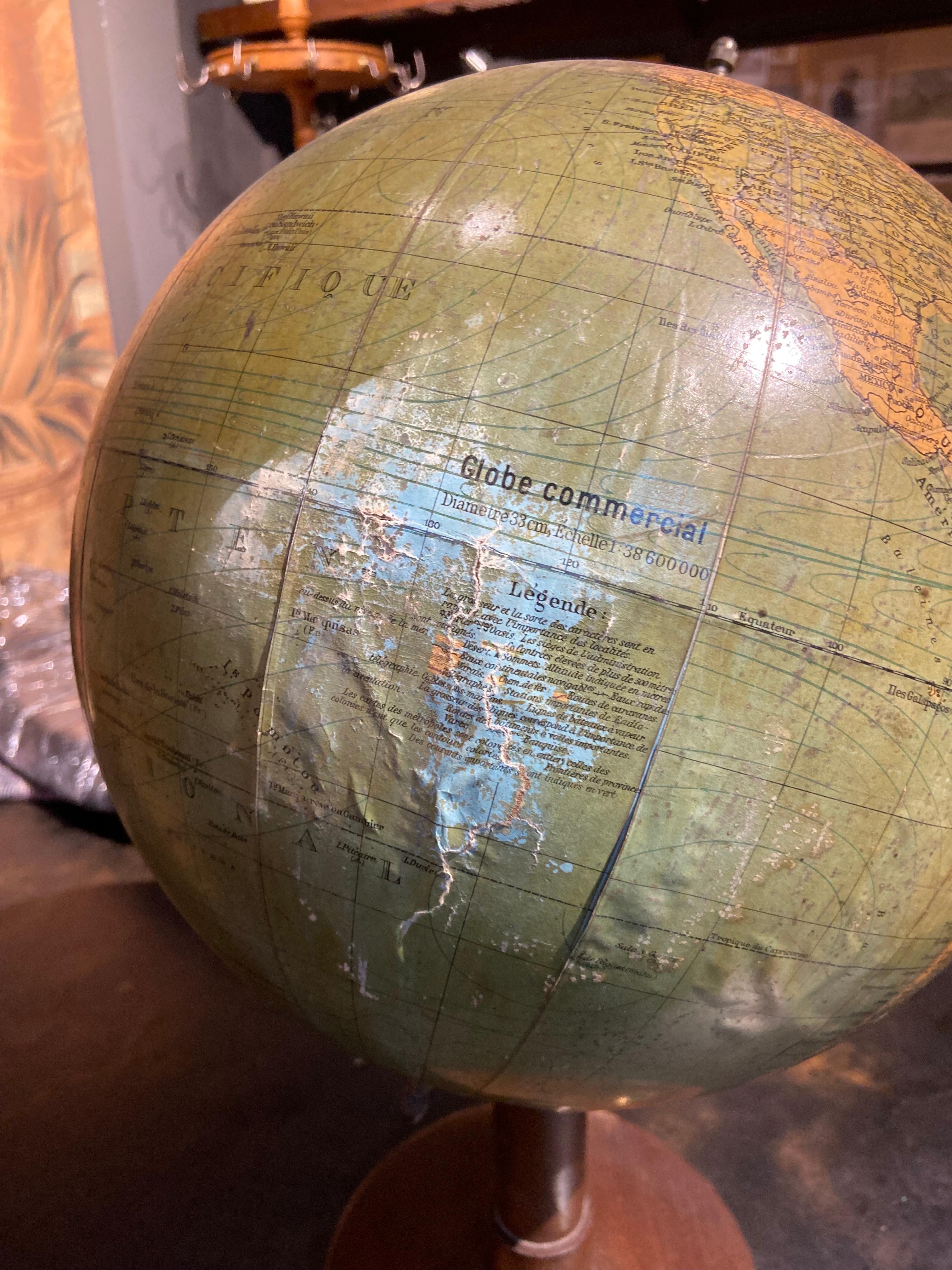 European Vintage Earth Globe on Stand with Compass For Sale 1