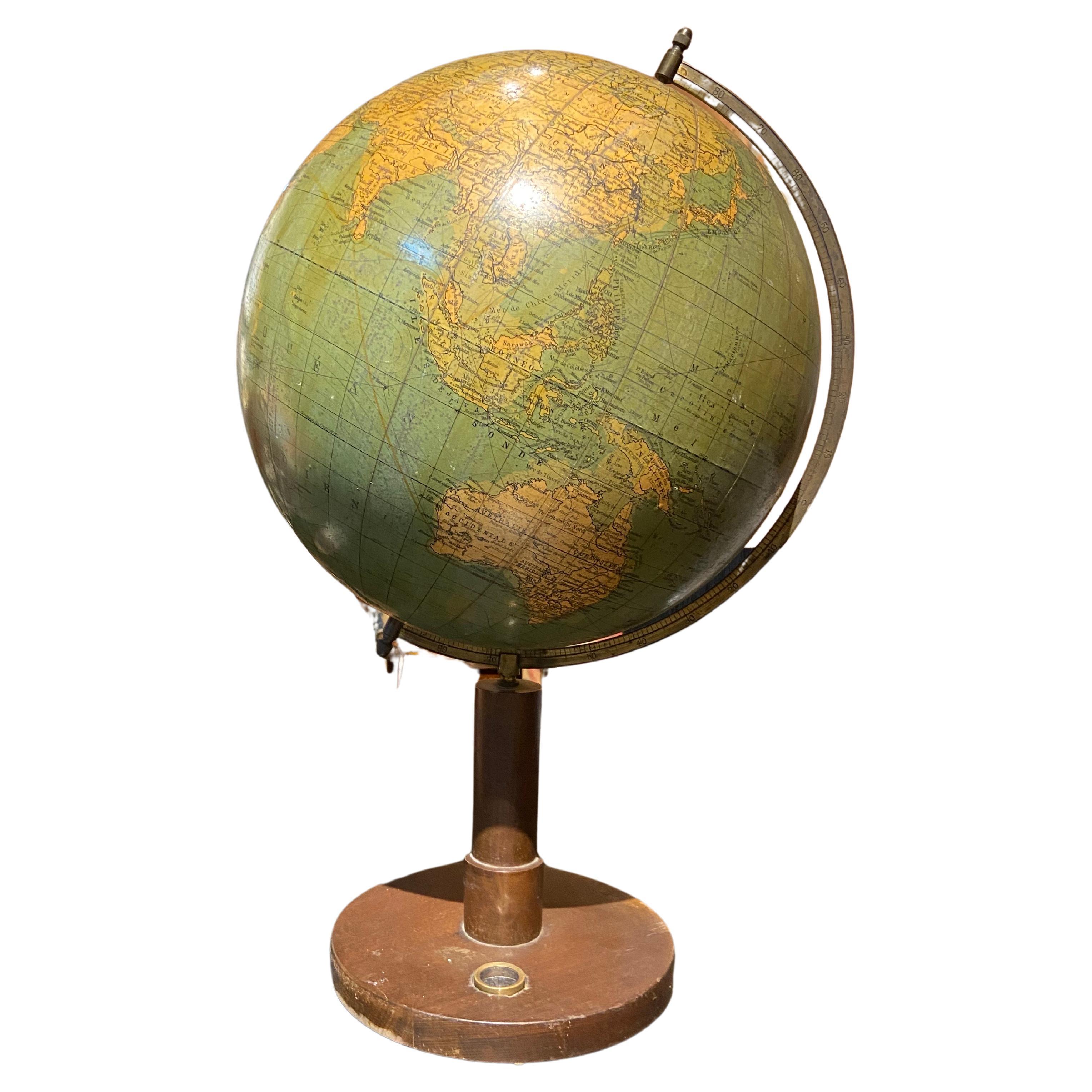 European Vintage Earth Globe on Stand with Compass For Sale