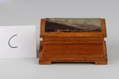 European Vintage Hand-Painted Wooden Brown Jewellery Trinket Box