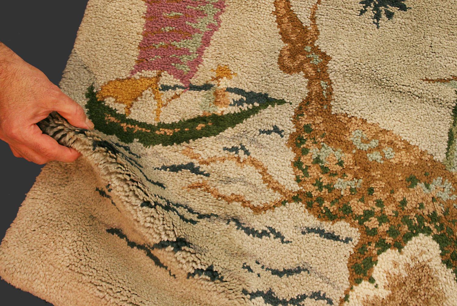 European Vintage Open Field Olive Green Wool Carpet, 1920-1950 5