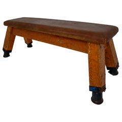 European Vintage Patinated Leather Gym Bench or Table, circa 1950s