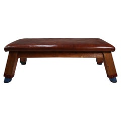 European Vintage Patinated Leather Gym Bench or Table, circa 1950s