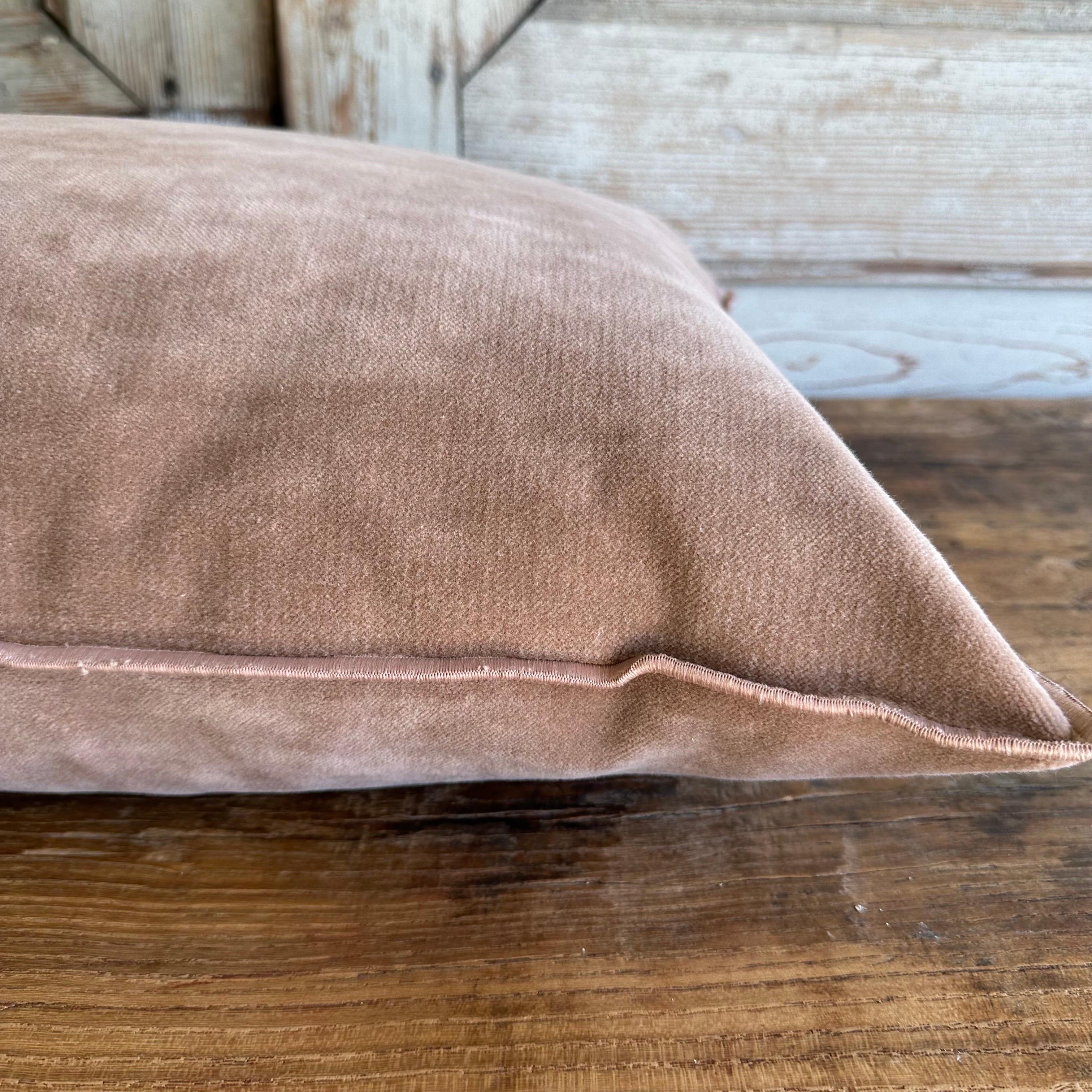Contemporary European Vintage Style Blush Velvet Accent Pillow with Down Insert For Sale