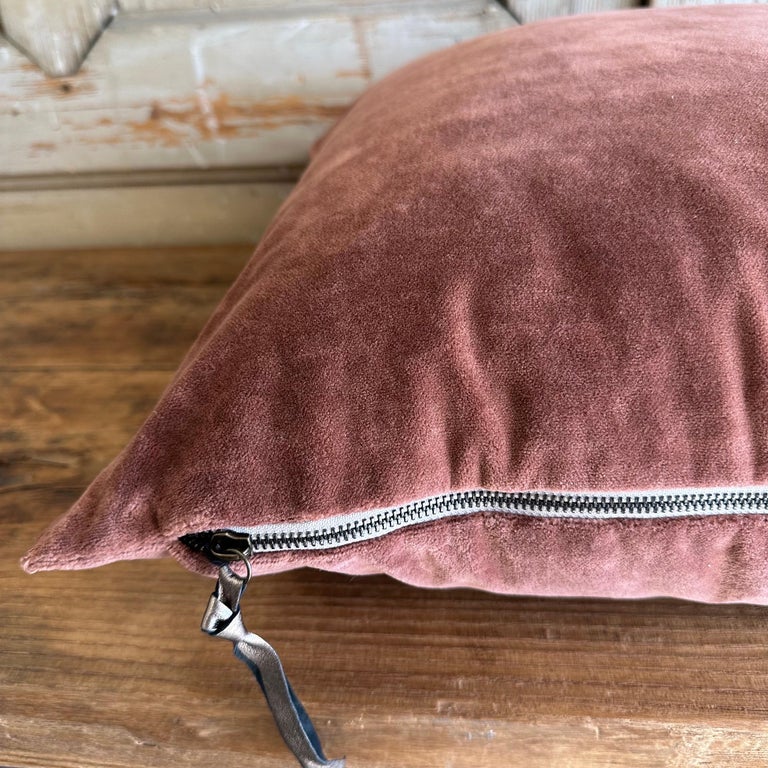 European Vintage Velvet Accent Pillow with Down Feather Insert For Sale