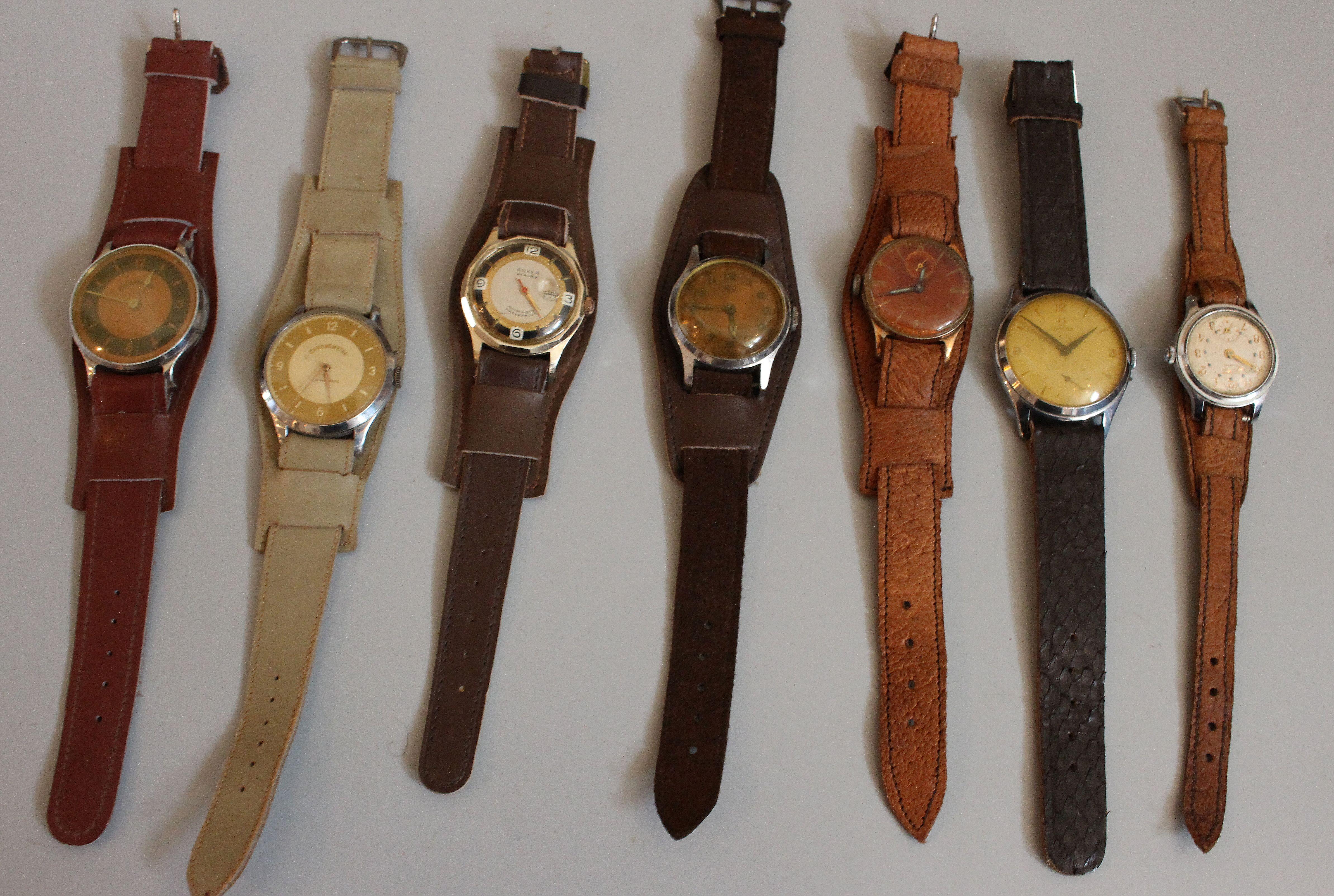 European Vintage Wristwatches Anker, Omega, Orion, Lanco Swiss, Chronometre In Fair Condition For Sale In New York, NY