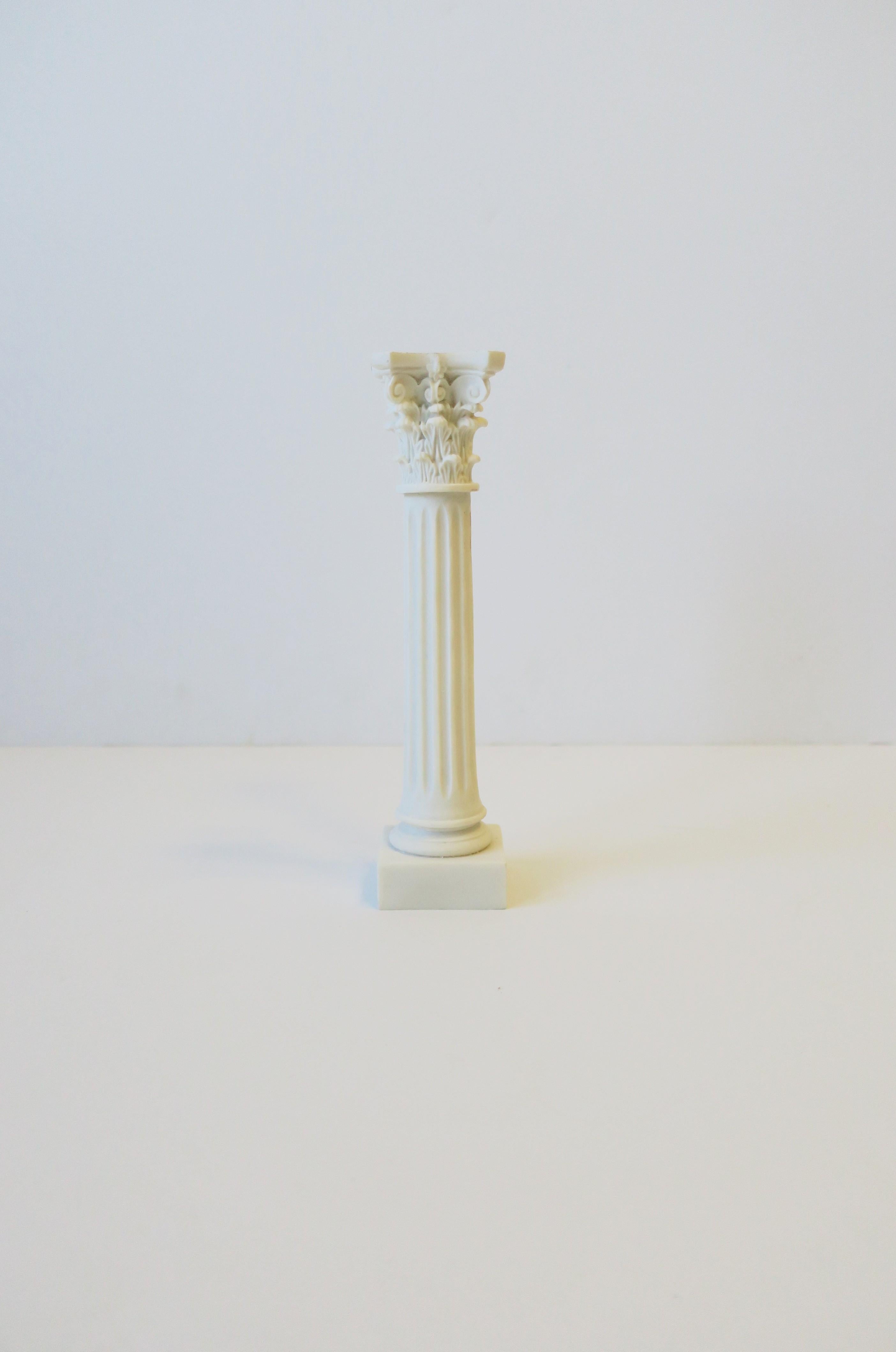 A European white alabaster Corinthian column pillar sculpture or decorative object, circa 20th century, Greece. Marked on bottom as show in image #16: 