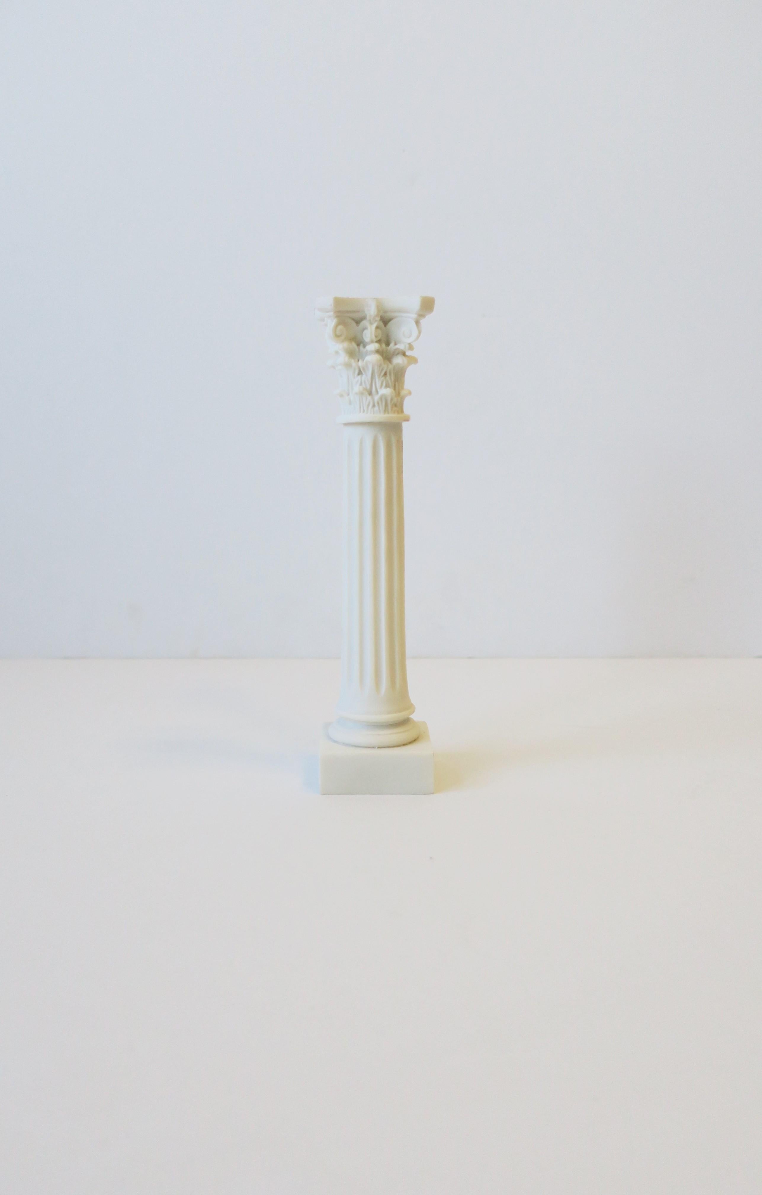 Greco Roman European White Alabaster Corinthian Column Pillar Sculpture or Decorative Object