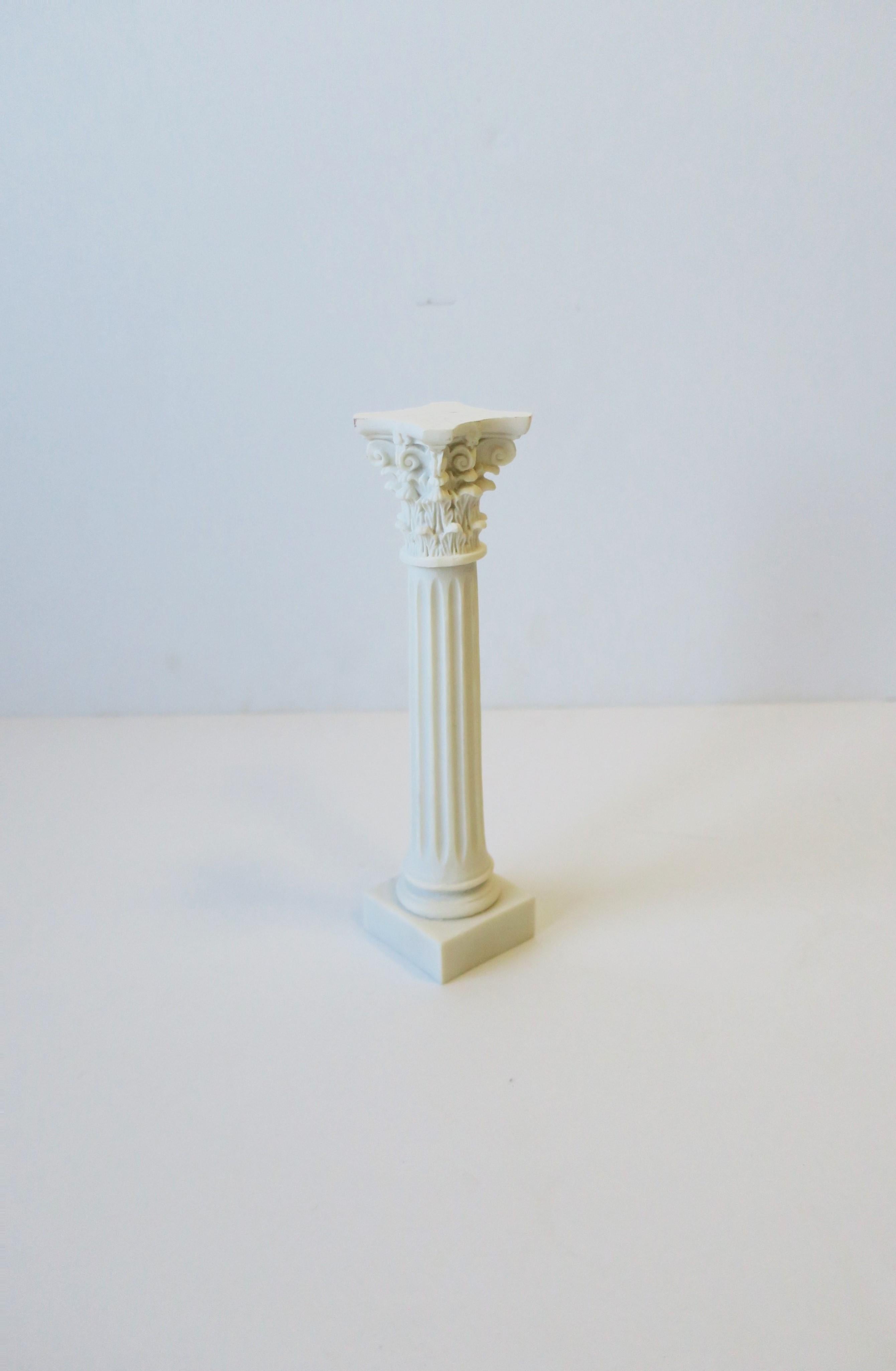 Hand-Crafted European White Alabaster Corinthian Column Pillar Sculpture or Decorative Object