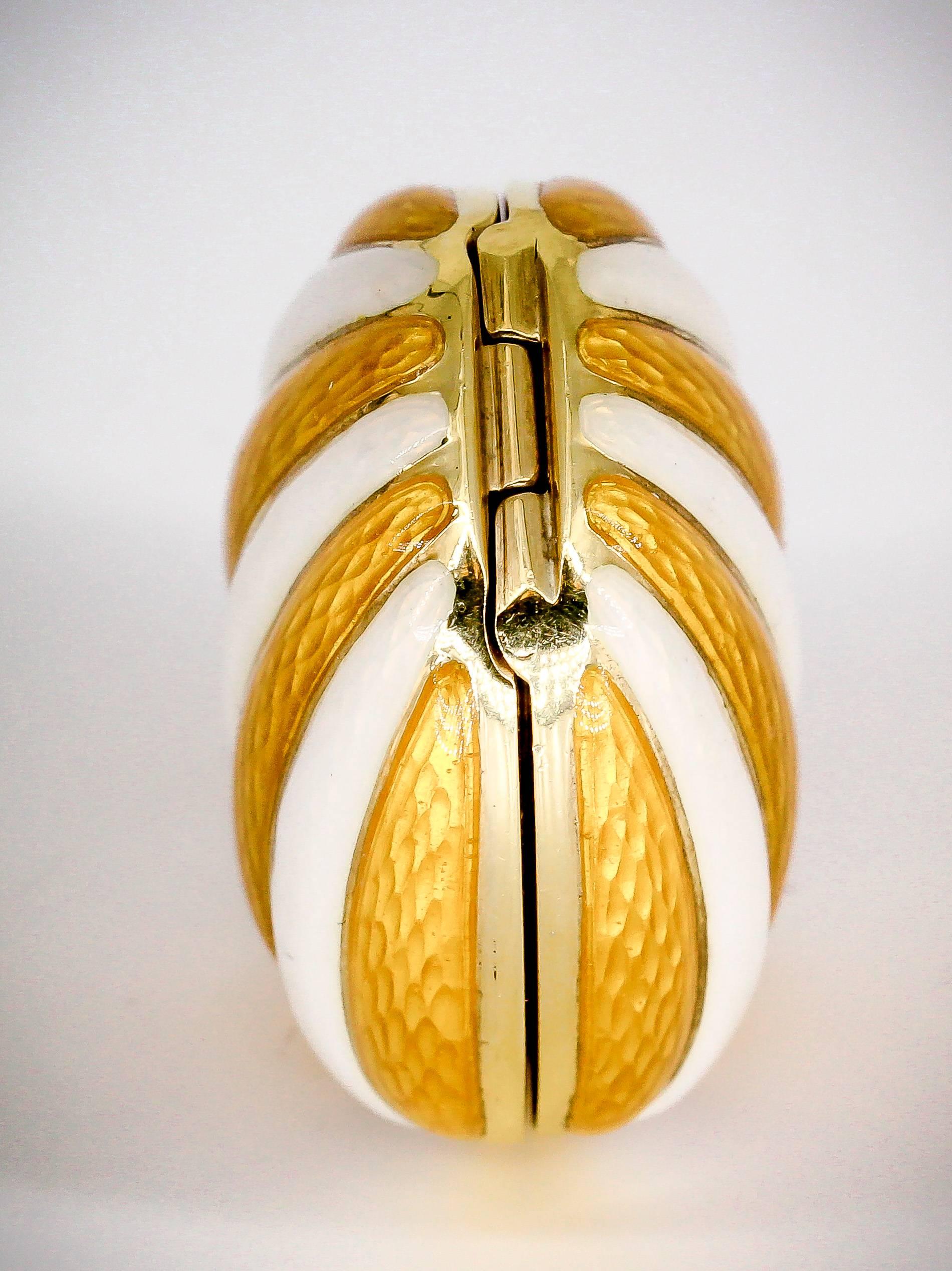 European White and Yellow Enamel and Gold Scallop Pill Box 1