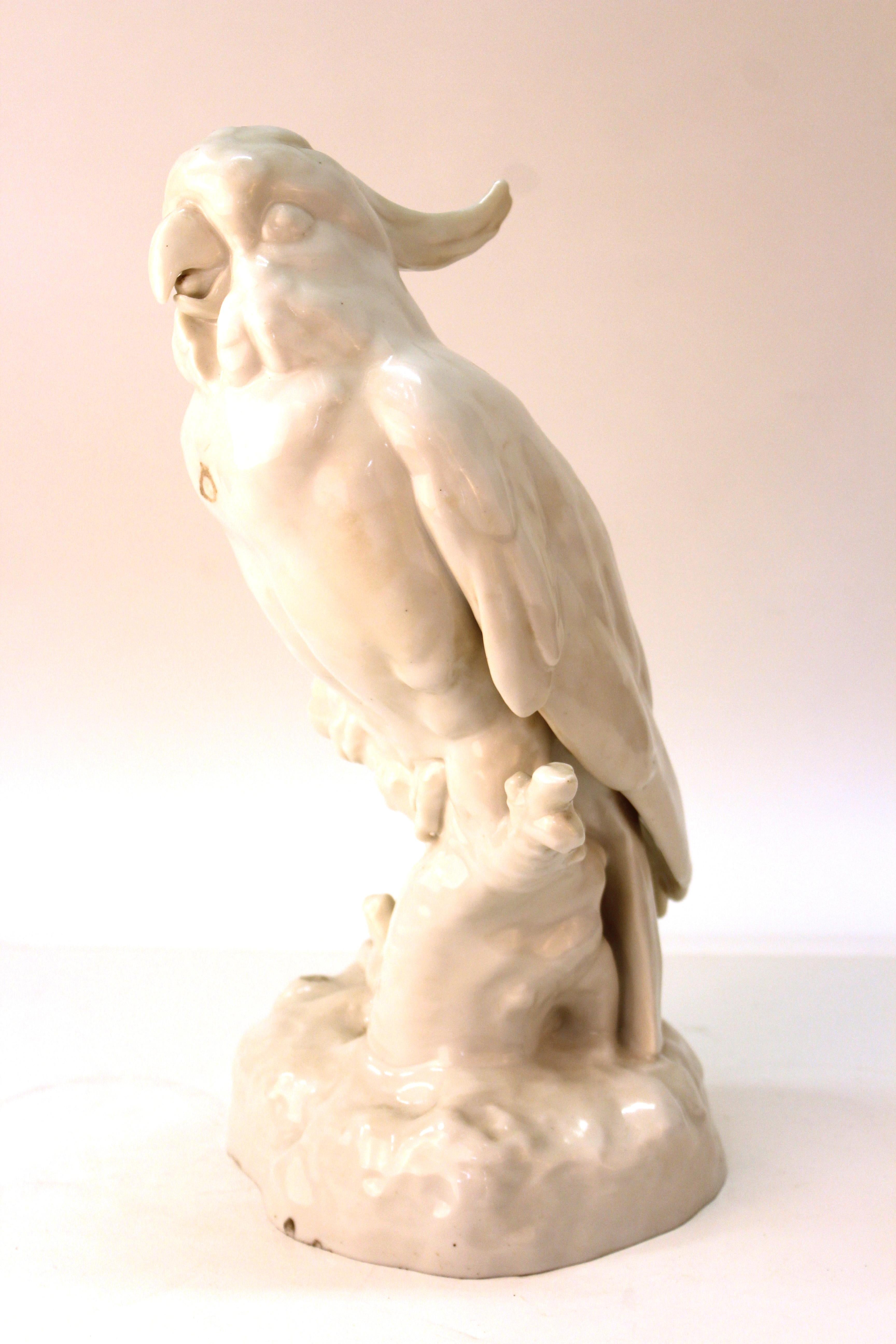 Neoclassical Revival European White-Glazed Porcelain Cockatoo