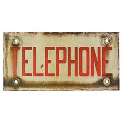 Retro European White & Red Enamel Steel Telephone Sign