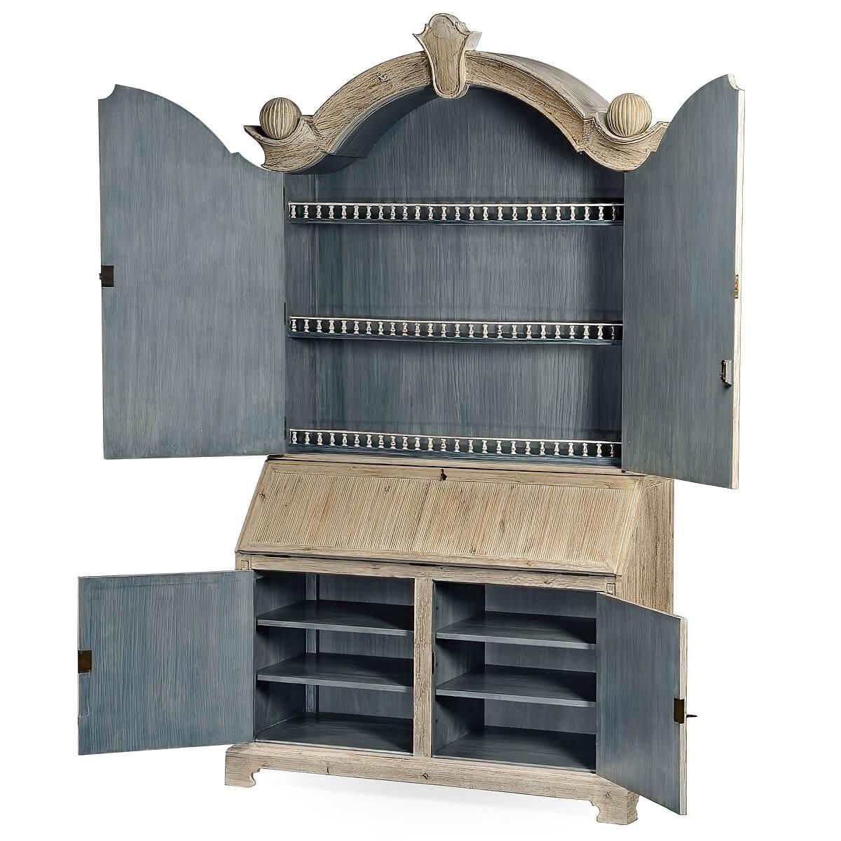 Country European Whitewashed Secretary Bookcase For Sale