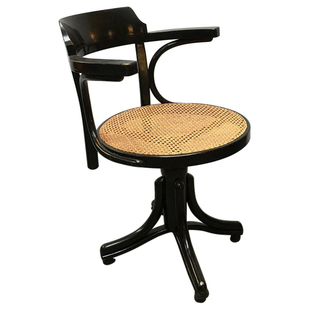 Europäischer Drehstuhl aus Holz und Wiener Stroh im Thonet-Stil, 1900er Jahre