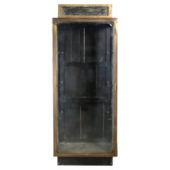 European Wood Display Cabinet Faux Brass Frame Glass Sides