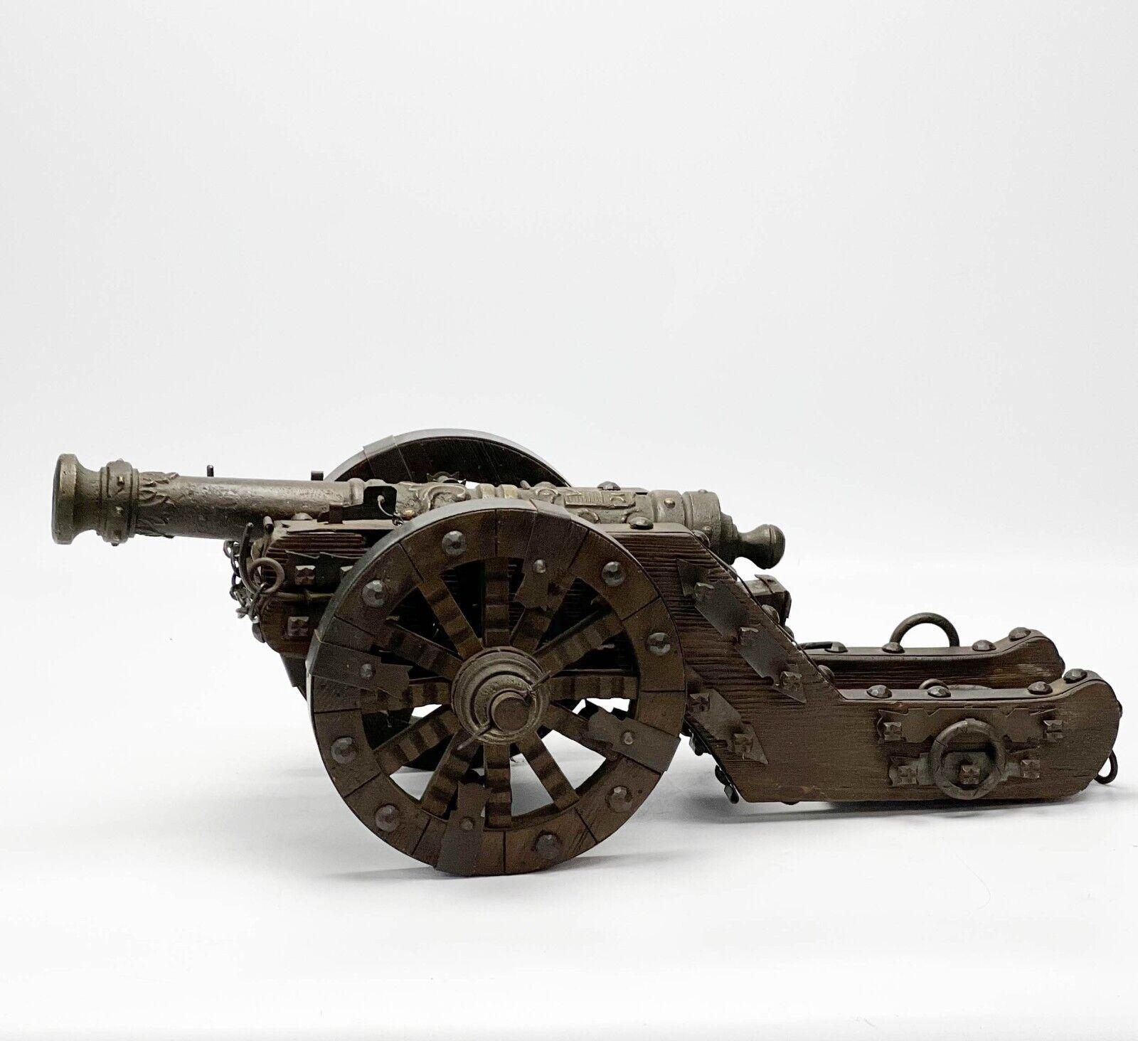 European Wood Iron and Metal Model Cannon with Coat of Arms In Good Condition For Sale In Gardena, CA