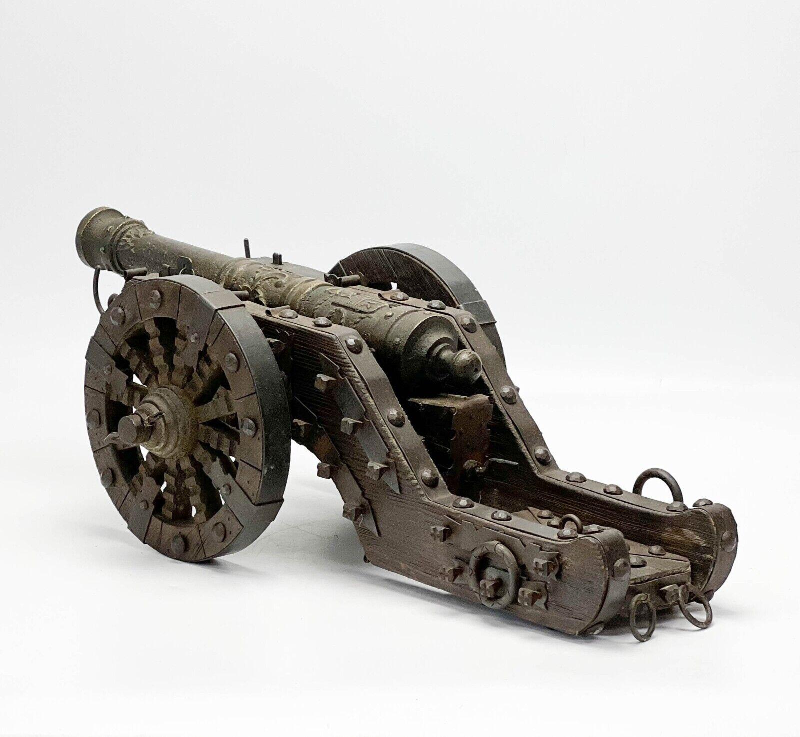 19th Century European Wood Iron and Metal Model Cannon with Coat of Arms For Sale