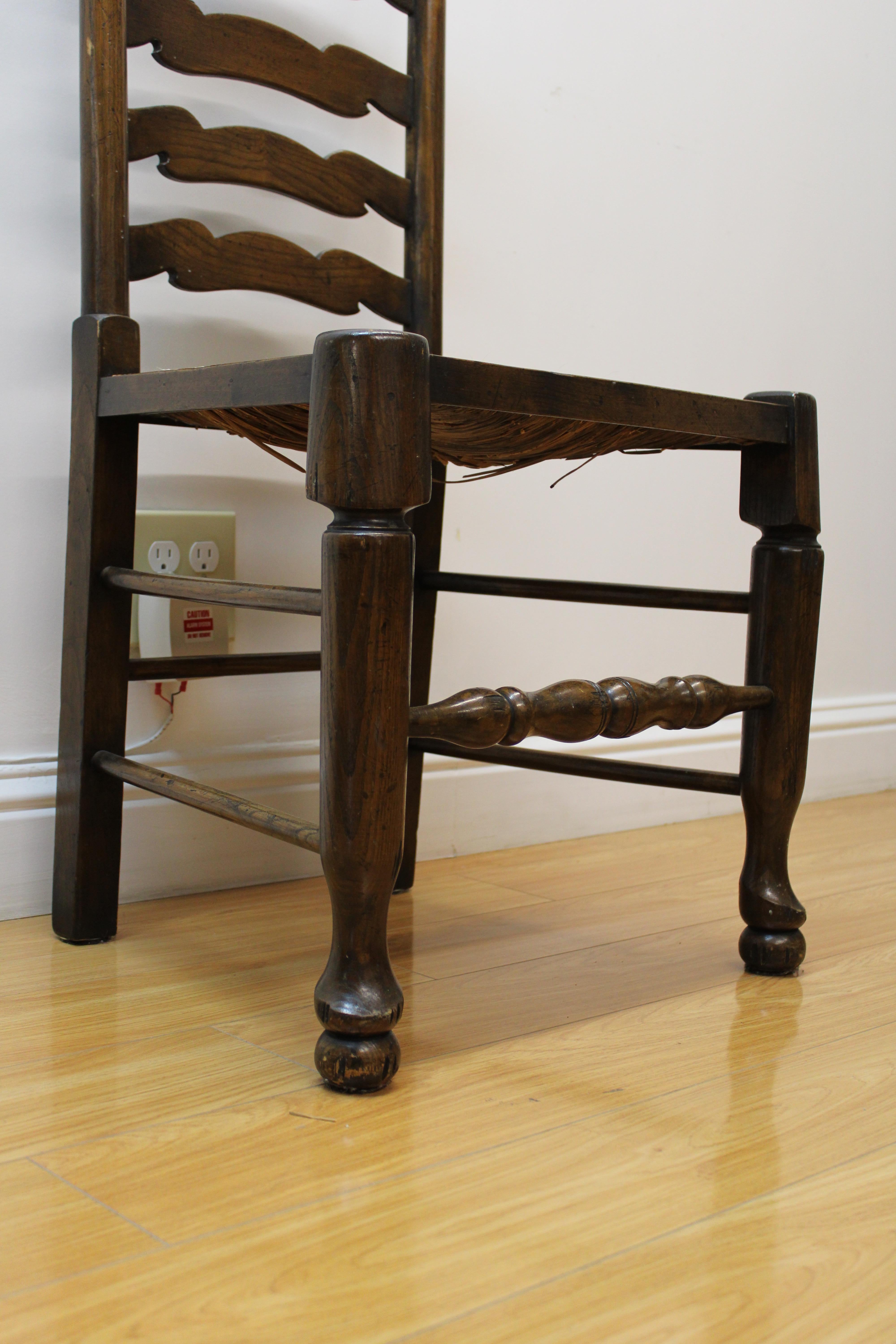 European Wood Ladderback Chairs w/ Woven Seats In Good Condition For Sale In San Francisco, CA