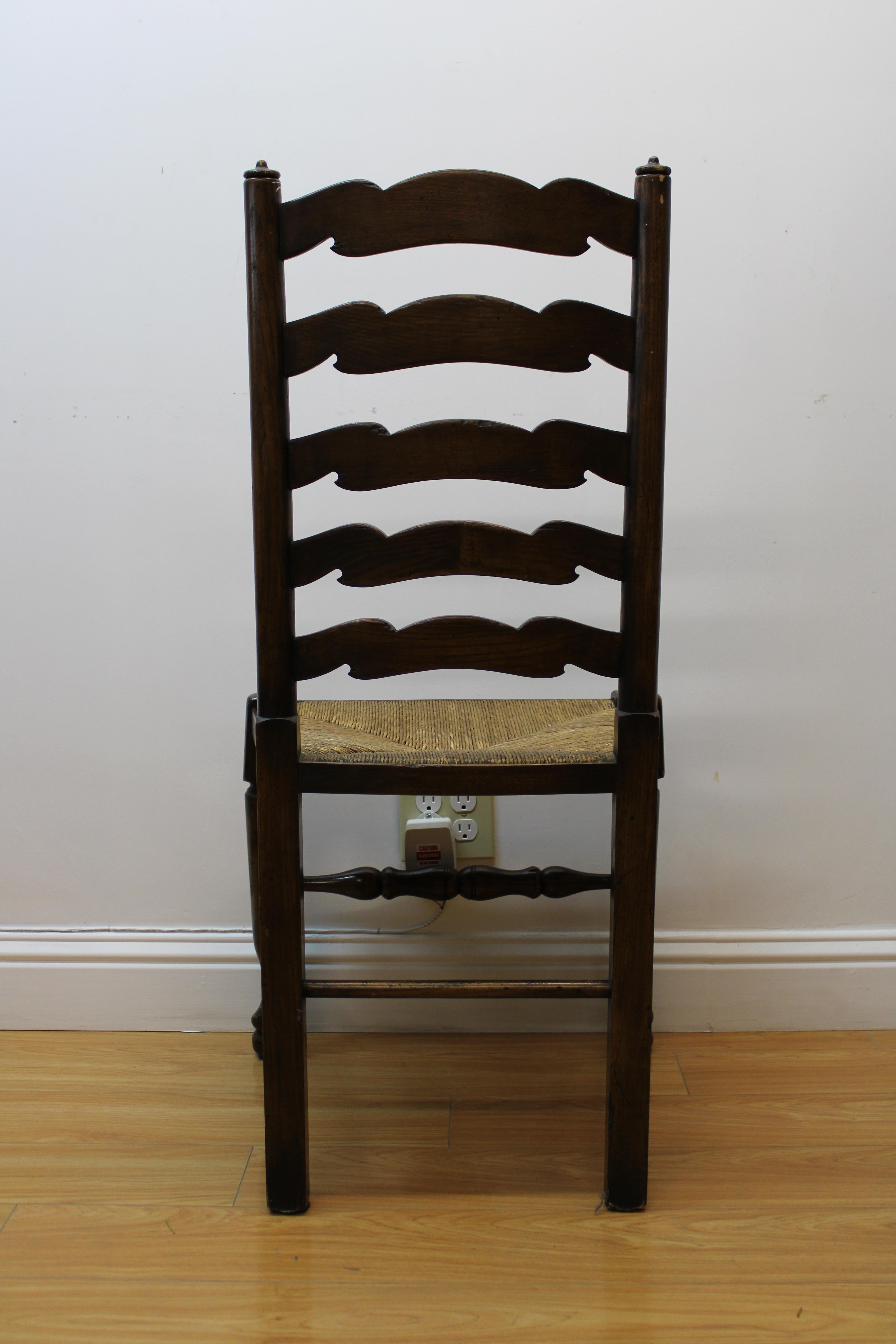 19th Century European Wood Ladderback Chairs w/ Woven Seats For Sale