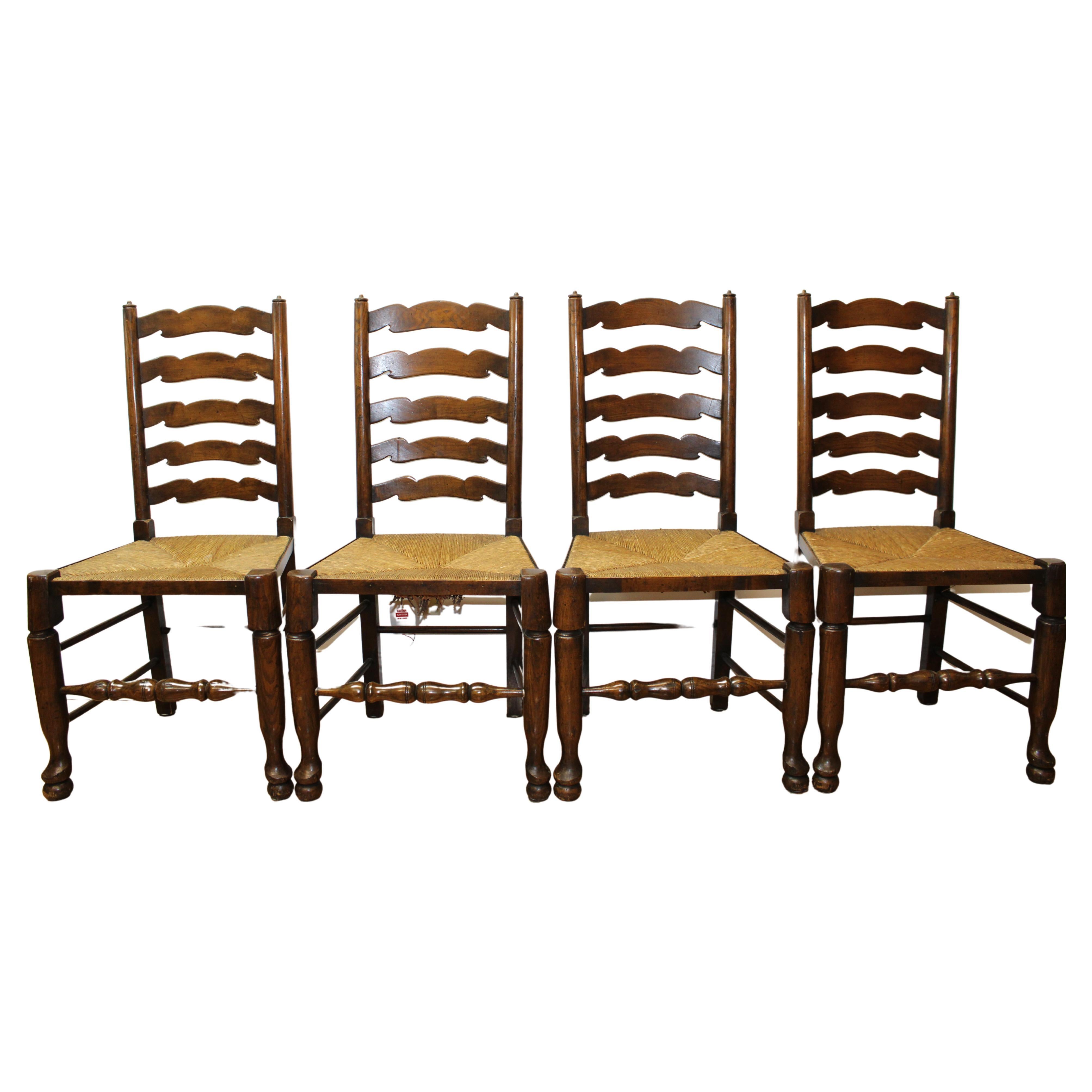 European Wood Ladderback Chairs w/ Woven Seats For Sale