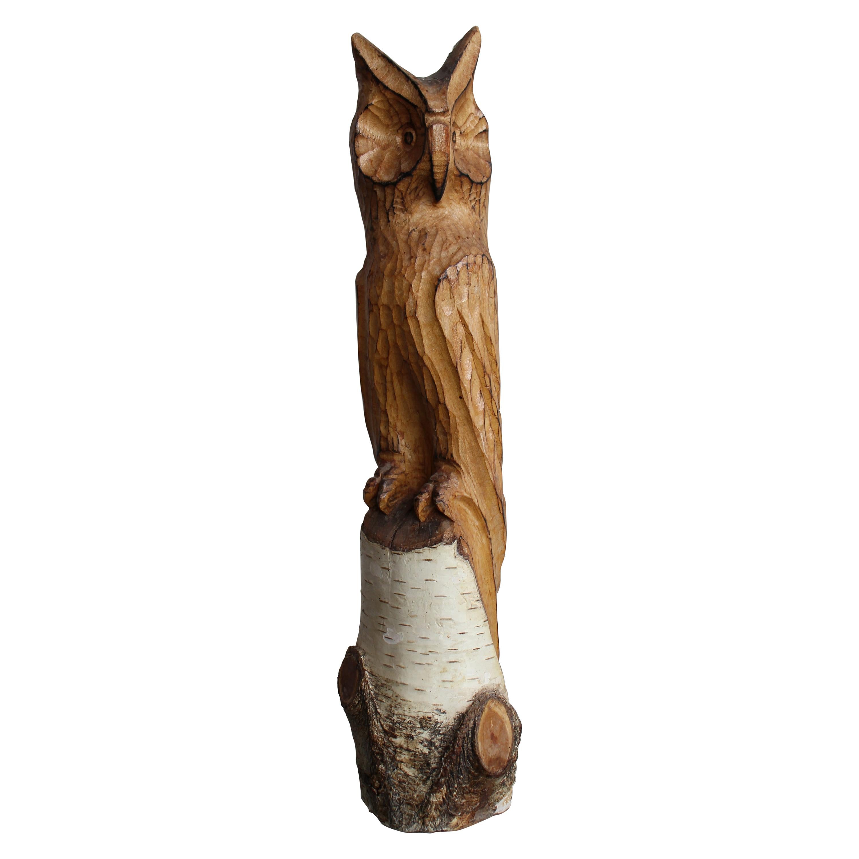 European Wooden Carving Sculpture "Owl", Prison Carving, Folk Art, Tree Trunk