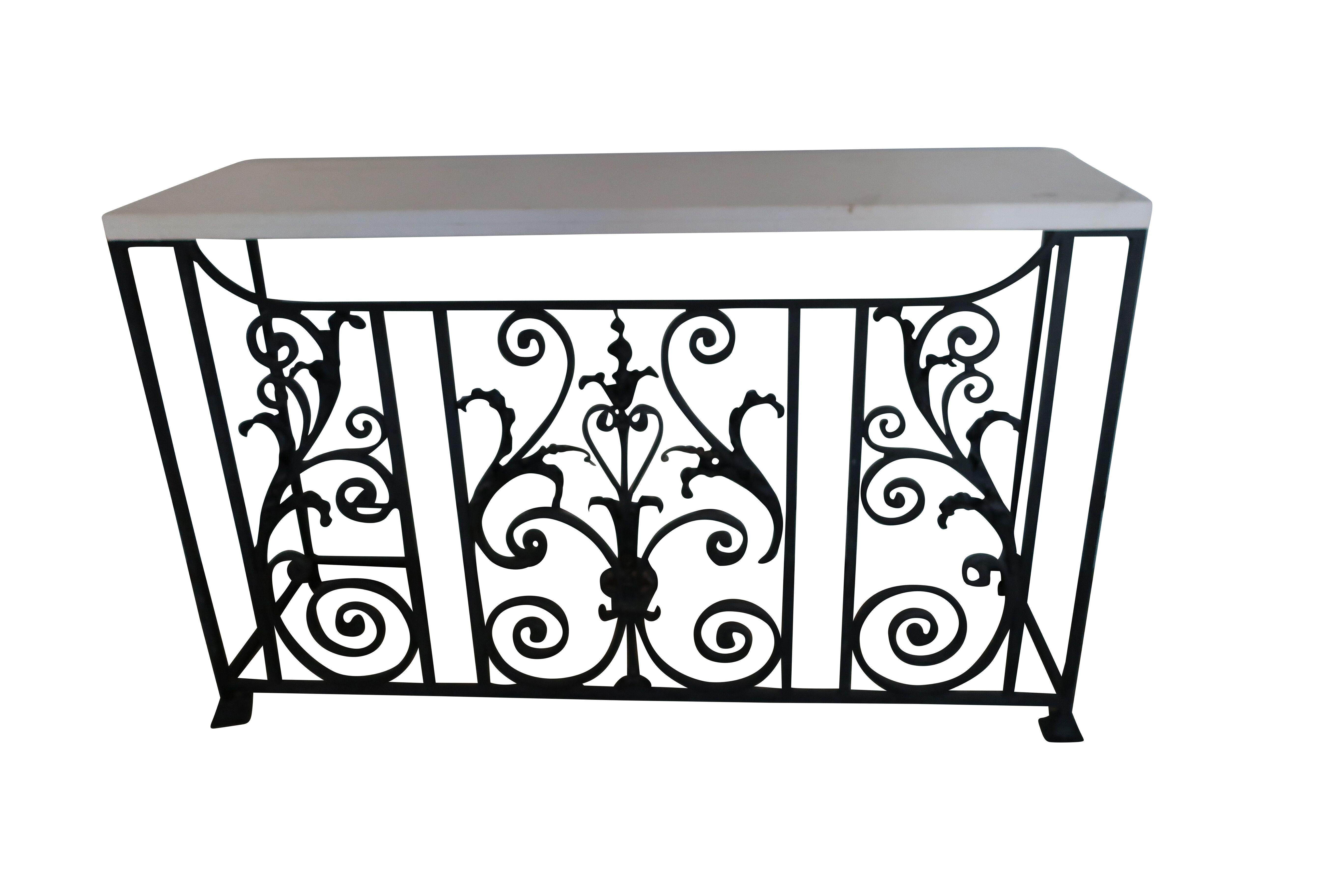 20th Century European Wrought Iron Console Table with Cream Marble Top