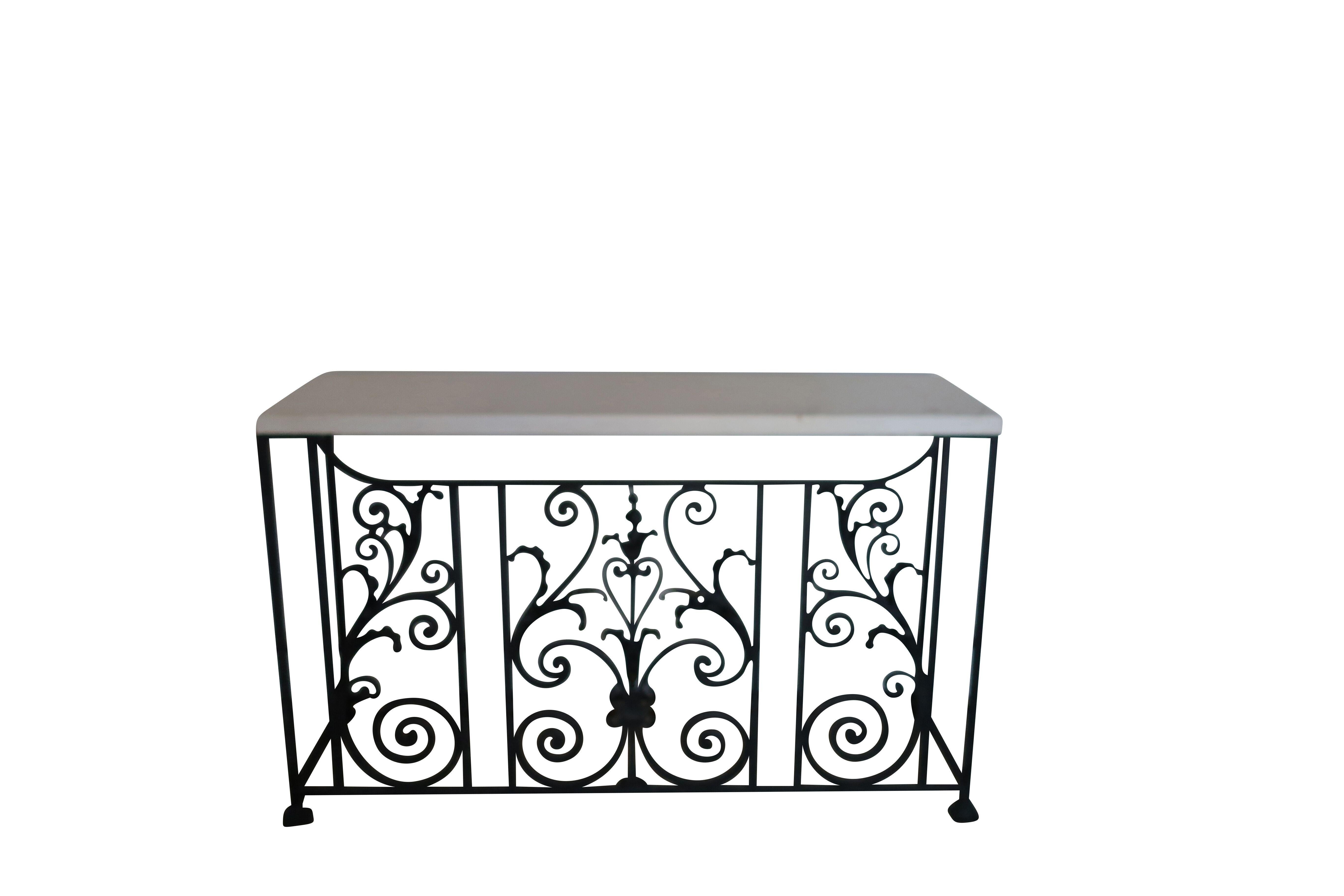 European Wrought Iron Console Table with Cream Marble Top 1
