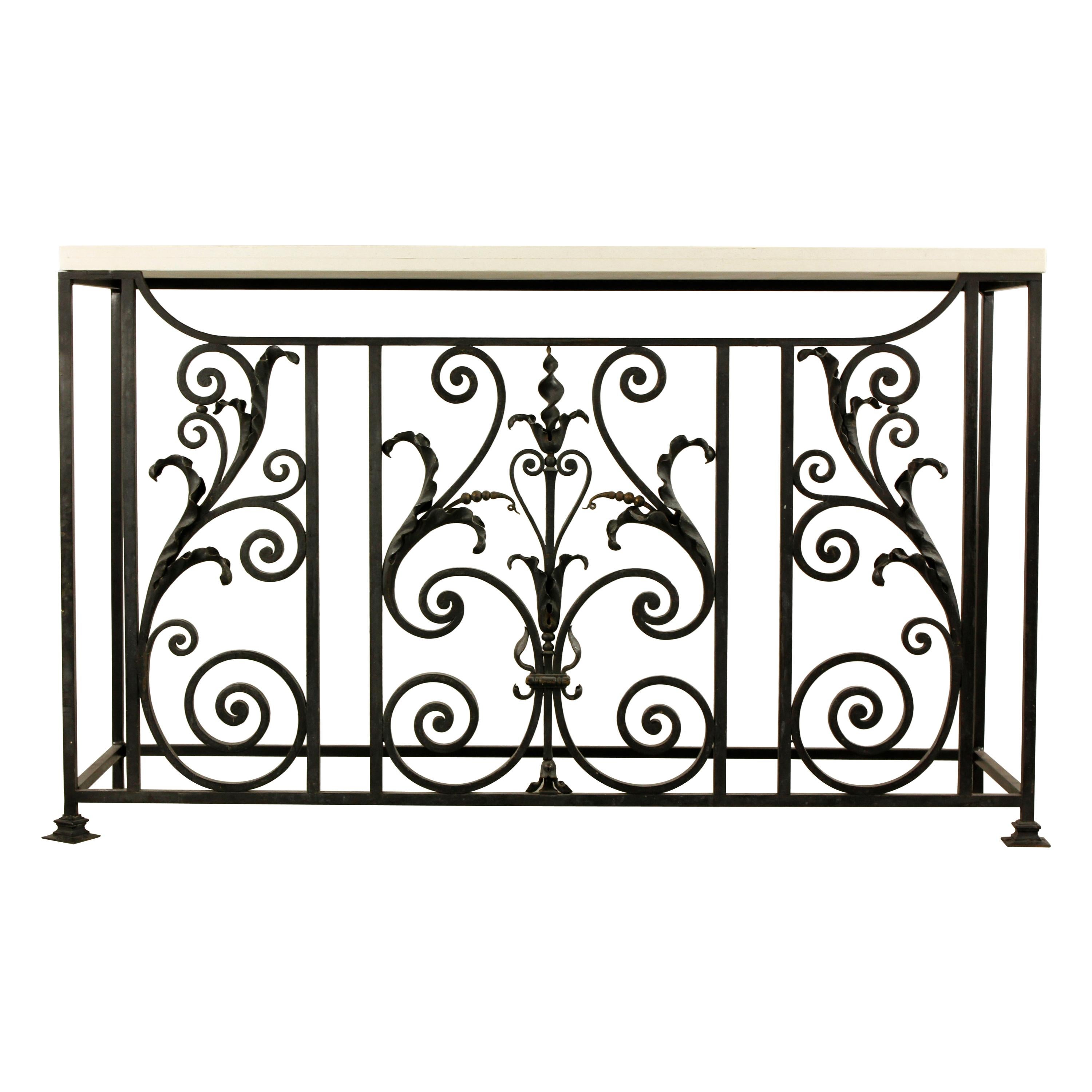 European Wrought Iron Console Table with Cream Marble Top