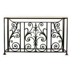 Antique European Wrought Iron Console Table with Cream Marble Top