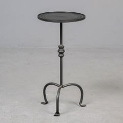 European Wrought Iron Leather-Topped Round Side Table