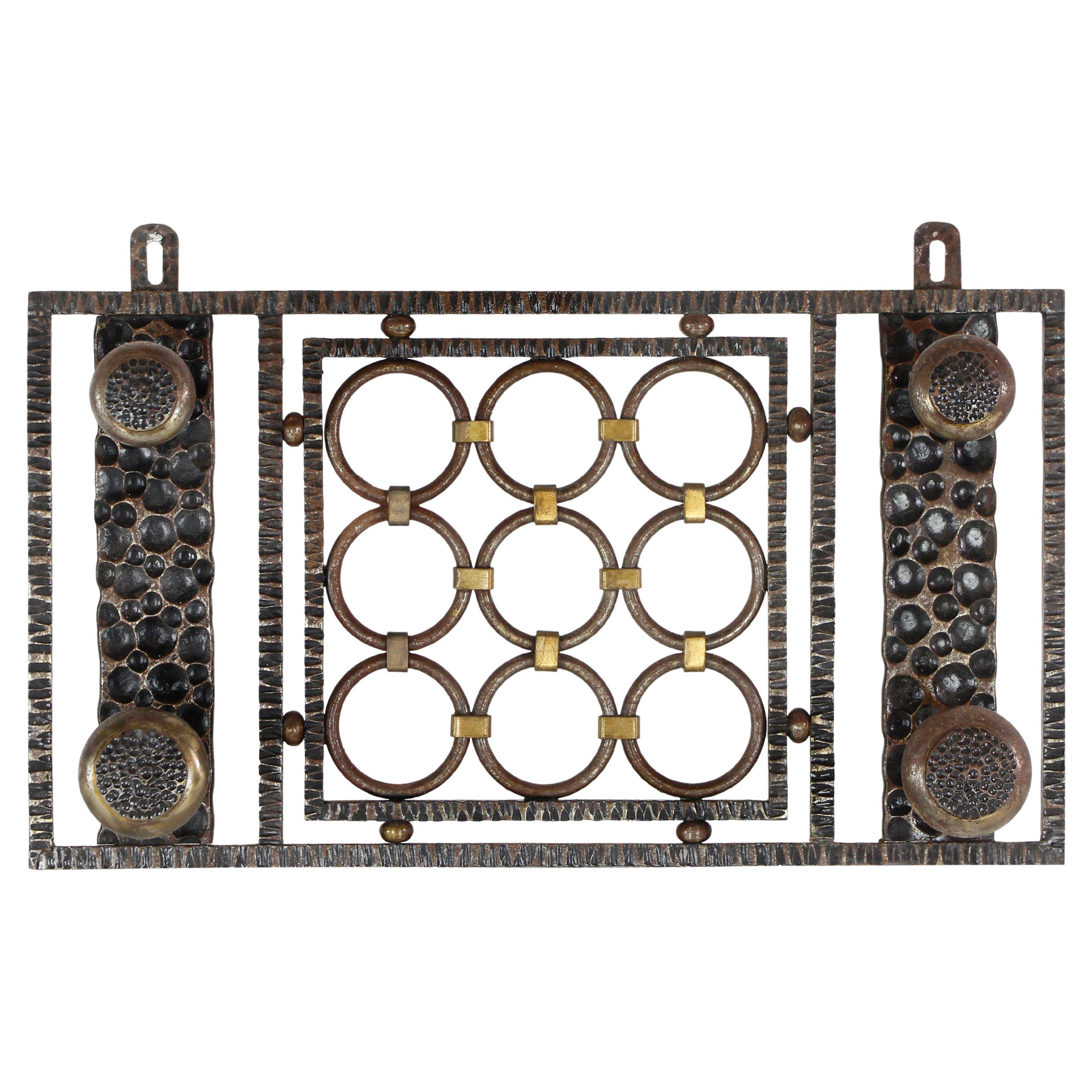 European Wrought Iron Ornate 4 Round Hook Wall Rack Unit For Sale