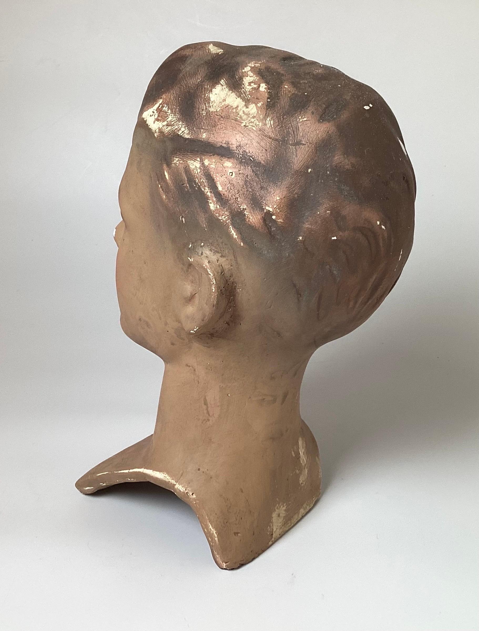Painted European Young Male Mannequin Head, 1940s