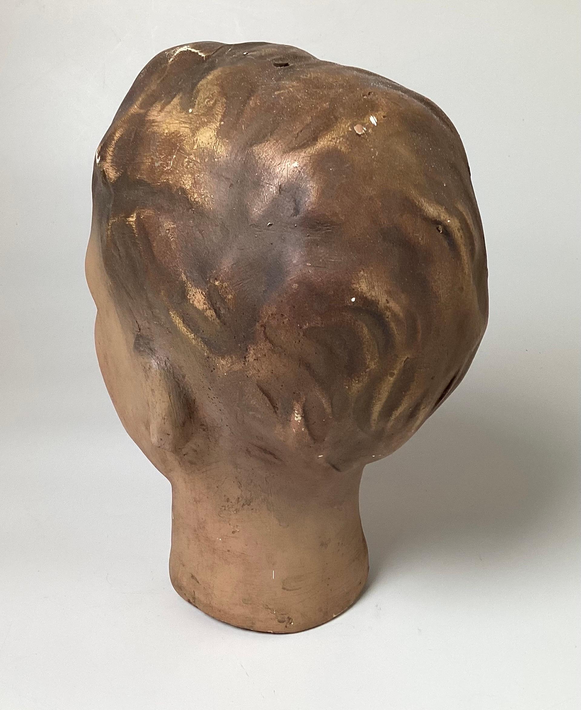 Painted European Young Male Mannequin Head, 1940s