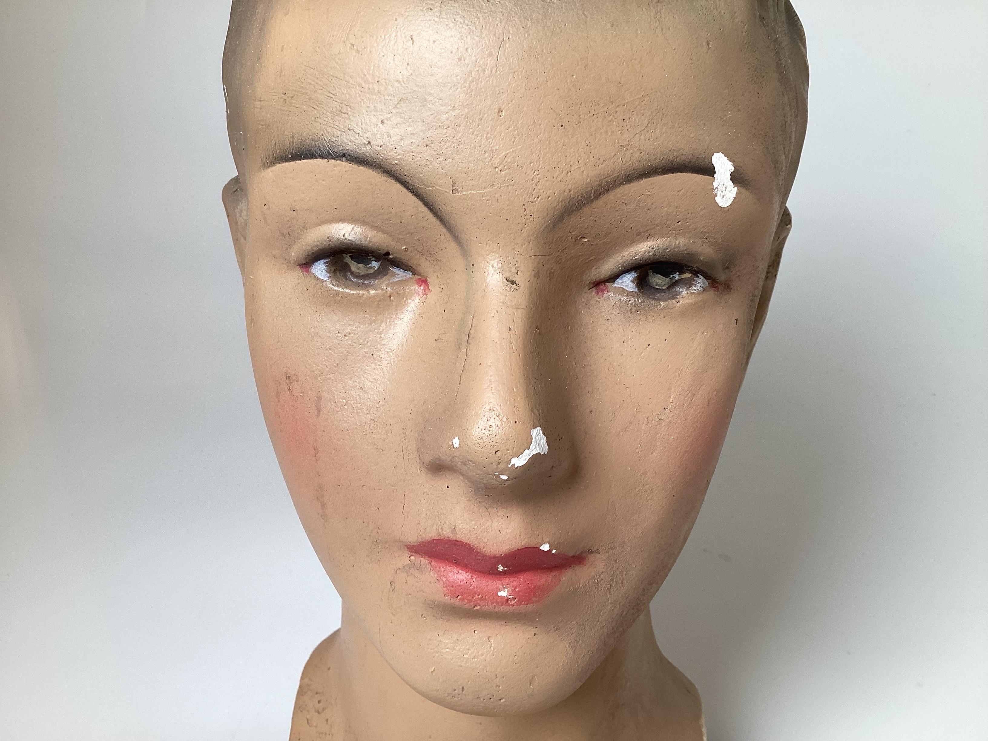 Plaster European Young Male Mannequin Head, 1940s