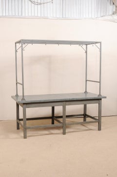 European Zinc-Top Kitchen Work Table with Upper Rack