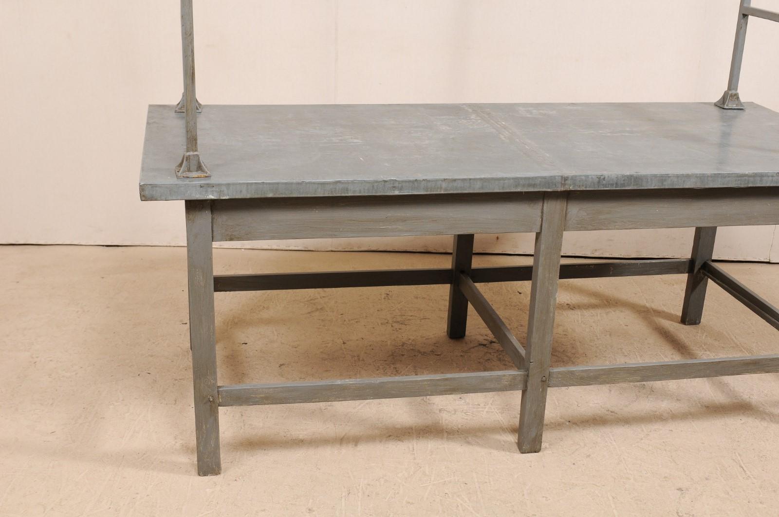 European Zinc-Top Kitchen Work Table with Upper Rack at 1stDibs