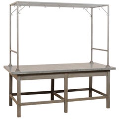 European Zinc-Top Kitchen Work Table with Upper Rack