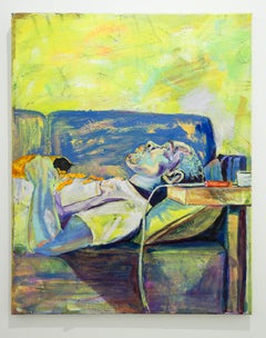 "Alone", Contemporary Self Portrait of Artist in Oil and Paper Collage